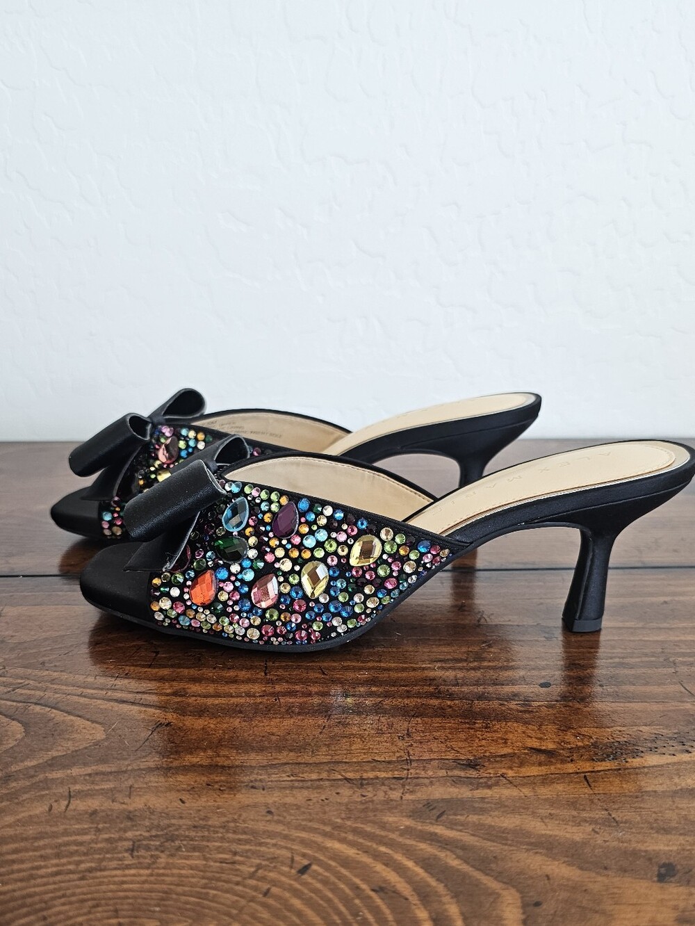 Alex Marie Black Mules Colorful Gem Rhinestones Women's Shoes Sz 7.5, 8, 8.5 9.5